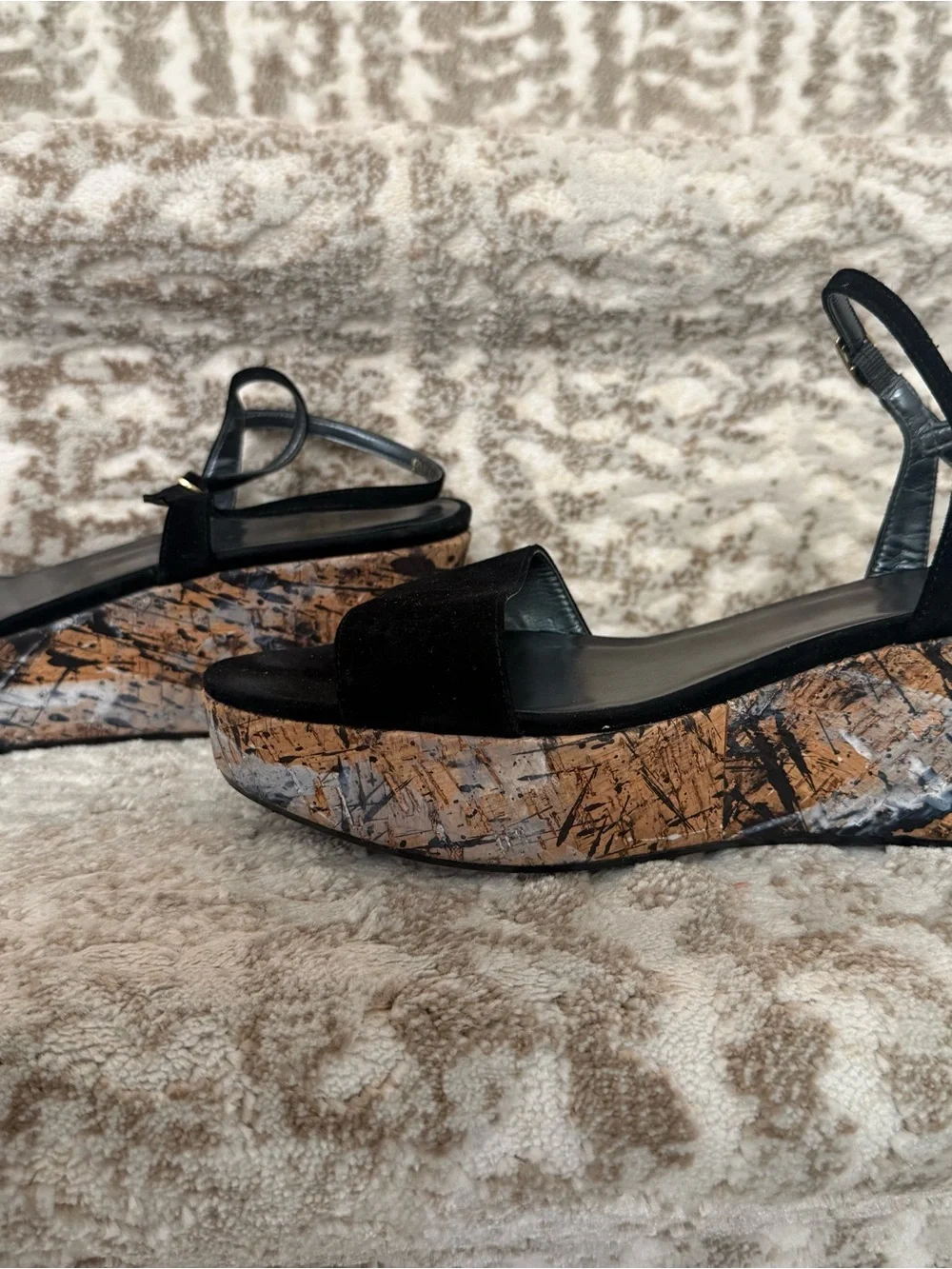 Stuart Weitzman Black Suede Open-Toe Ankle-Strap Sandals